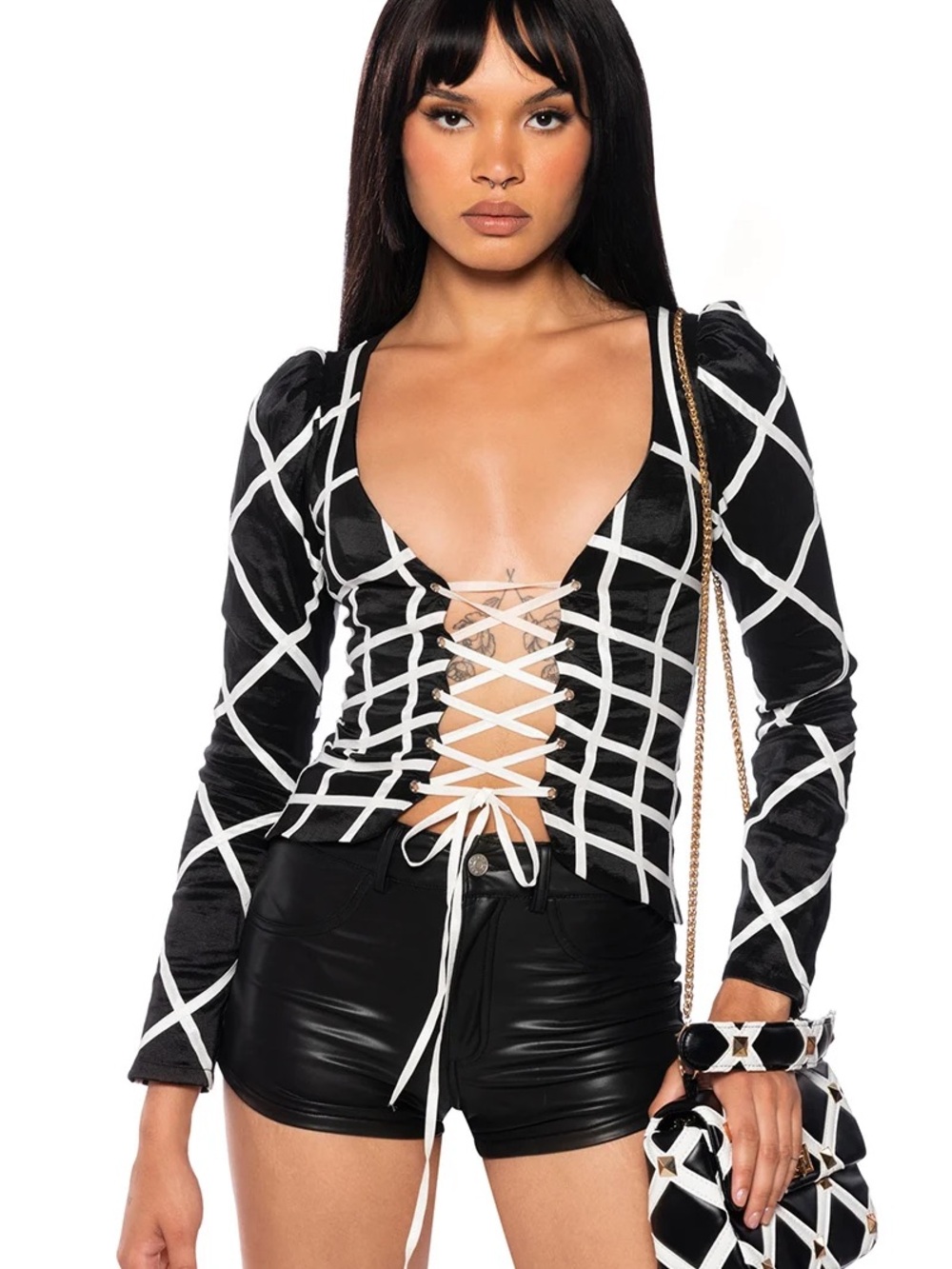VALENTINA LACE UP LONG SLEEVE BLOUSE